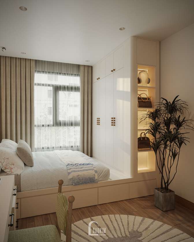 Thiết kế nội thất không gian phòng ngủ tại căn hộ The Zurich mang phong cách Modern Organic

